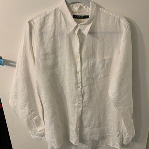 Ralph Lauren women’s white Linen pull over collared button up shirt size Large